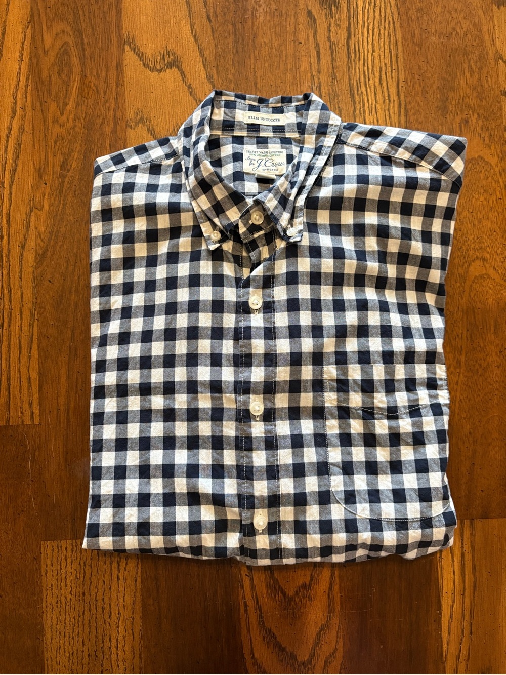J. Crew Men’s Navy and White Gingham Button-Down Shirt